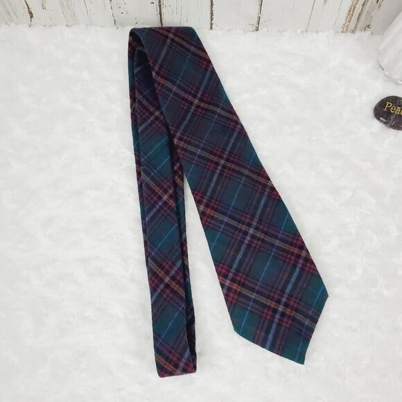 American Eagle Plaid Cotton Tie Green Red - Picture 4 of 8